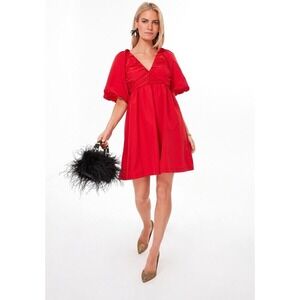 Hyacinth House Mini Dress Womens Large Red Courtney Puff Sleeve Pockets Ruched